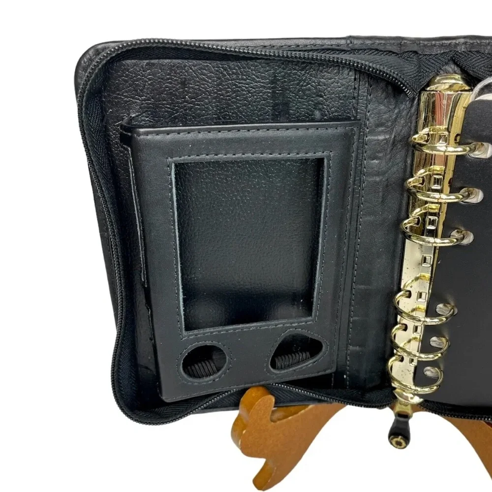 Franklin Covey Black Full Grain Nappa Leather USA Device Holder Zip Binder Tabs
